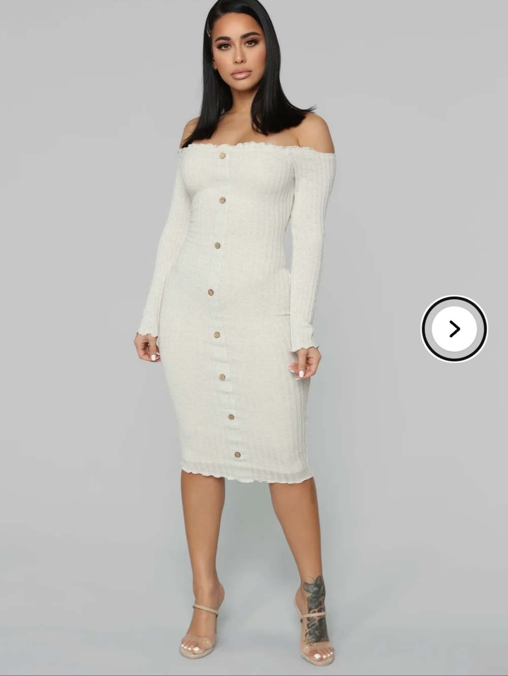 Fashion Nova Off-Shoulder Ribbed Button-Front Midi Dress EUC Size S